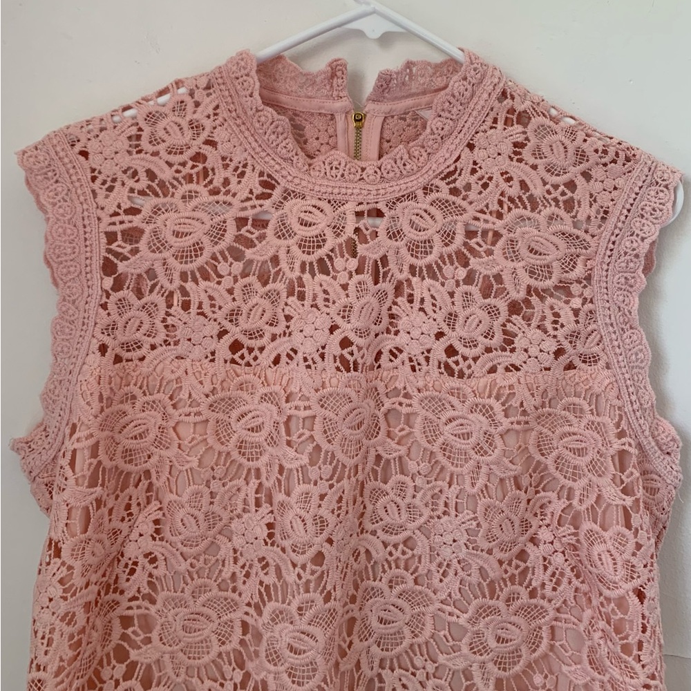 New Nanette Lepore Pink Crochet Lace Summer Top Large Cap Sleeve - Picture 2 of 7